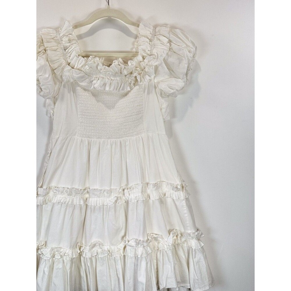 Love The Label Womens White Rosalie Mini Off The Shoulder Tiered Smocked Medium - Picture 11 of 12